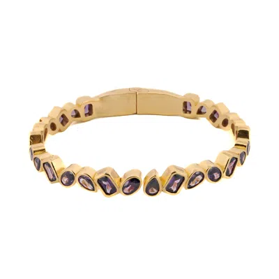 Ebru Jewelry Women's Gold / Pink / Purple Amethyst & Gold Majestic Bangle Design Bracelet - Purple