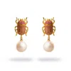 Ebru Jewelry Women's Gold / Pink / Purple Egyptian Scarab Ruby & Pearl Dangle Mystic Earrings - Pink In Brown