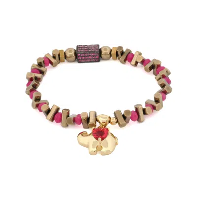 Ebru Jewelry Women's Gold / Pink / Purple Guardian Love Ruby Heart & Gold Elephant Bracelet - Pink In Multi