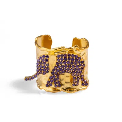 Ebru Jewelry Women's Gold / Pink / Purple Guardian Purple Elephant Gold Chunky Adjustable Ring - Purple In Multi
