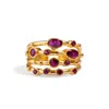 Ebru Jewelry Women's Gold / Pink / Purple Ruby Stone & Gold Design Adjustable Statement Ring - Pink