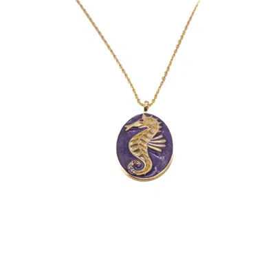 Ebru Jewelry Women's Gold / Pink / Purple Spirit Animal Seahorse Necklace