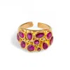 Ebru Jewelry Women's Gold / Pink / Purple Teardrop Ruby Stone & Gold Adjustable Statement Ring - Pink