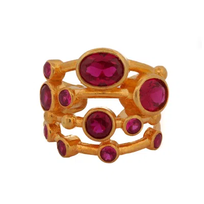 Ebru Jewelry Women's Gold / Pink / Red Cleopatra Ruby & Gold Adjustable Statement Ring - Pink