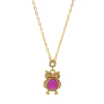 Ebru Jewelry Women's Gold / Pink Ruby Owl Necklace - Pink In Multi