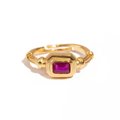 Ebru Jewelry Women's Gold / Pink Ruby Shine Minimalist Gold Adjustable Ring - Pink