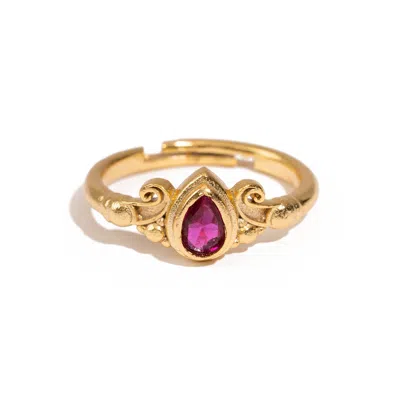 Ebru Jewelry Women's Gold / Pink Teardrop Ruby Gemstone Gold Ring - Pink In Multi