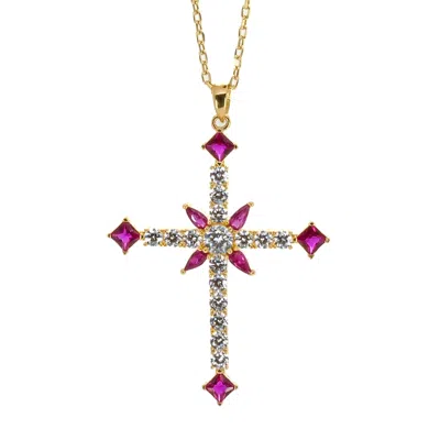Ebru Jewelry Women's Gold / Pink / White Divine Faith Ruby & Diamond Gold Necklace - Pink