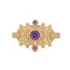 Ebru Jewelry Women's Gold / Purple Goddess Cleopatra Amethyst & Gold Adjustable Ring - Purple