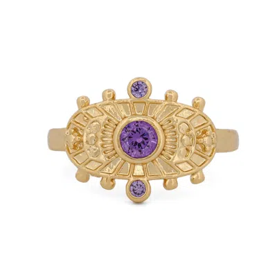 Ebru Jewelry Women's Gold / Purple Goddess Cleopatra Amethyst & Gold Adjustable Ring - Purple
