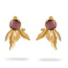 Ebru Jewelry Women's Gold / Purple Mocha Feather Cat Eye Stud Earrings - Gold In Gold
