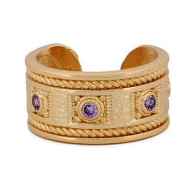 Ebru Jewelry Women's Gold / Purple Mystic Queen Amethyst Cuff Gold Ring - Purple