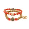 Ebru Jewelry Women's Gold / Red Carnelian Stone Beaded Ra & Elephant Charm Bracelet Set - Red