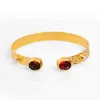 Ebru Jewelry Women's Gold / Red Cleopatra Ruby & Pearl Adjustable Gold Cuff Bracelet - Red