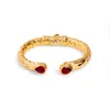 Ebru Jewelry Women's Gold / Red Cleopatra Ruby Stone & Gold Cuff Chunky Bracelet - Gold