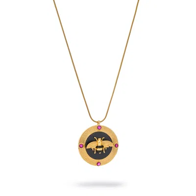 Ebru Jewelry Women's Gold / Red Divine Bee Ruby Medallion Gold Necklace - Gold
