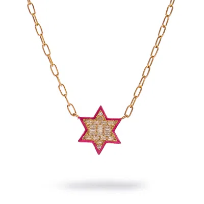 Ebru Jewelry Women's Gold / Red Divine Star Of David Red Enamel Gold Necklace - Gold