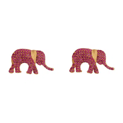 Ebru Jewelry Women's Gold / Red Guardian Ruby Elephant Gold Stud Earrings - Red In Burgundy