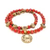 Ebru Jewelry Women's Gold / Red Lucky & Protection Symbol Charm Double Beaded Red Bracelet - Red In Gold