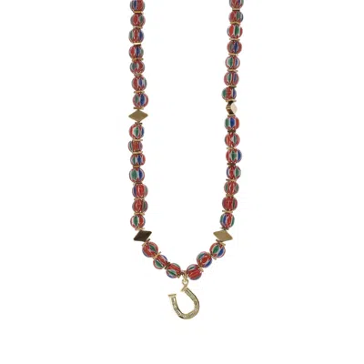Ebru Jewelry Women's Gold / Red Lucky Horseshoe African Bead Bohemian Choker Necklace - Gold In Multi