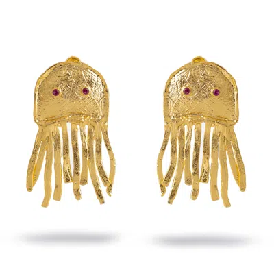 Ebru Jewelry Women's Gold / Red Mystic Ruby-eyed Jellyfish Gold Earrings - Gold