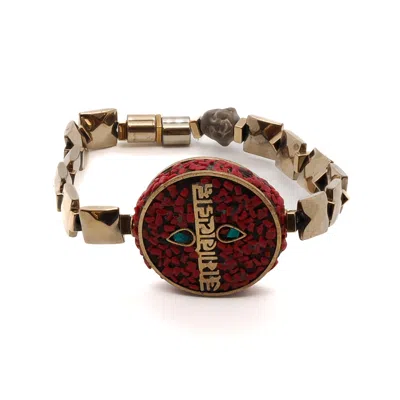 Ebru Jewelry Women's Gold / Red Om Mani Padme Hum Coral Mantra Bracelet -red In Multi