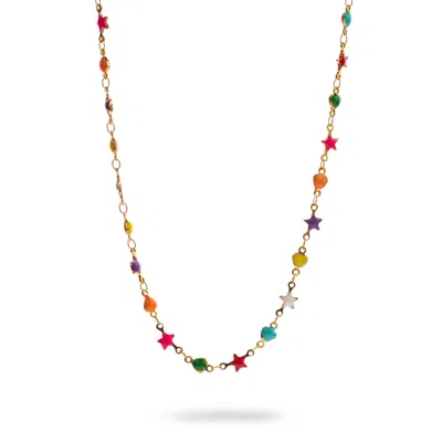 Ebru Jewelry Women's Gold / Red Rainbow Stars & Hearts Choker Necklace - Multicolor