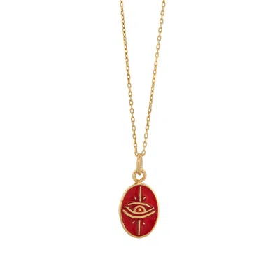Ebru Jewelry Women's Gold / Red Red Enamel Evil Eye Minimalist Gold Protective Necklace - Red