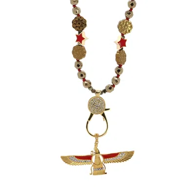 Ebru Jewelry Women's Gold / Red Red Energy Faravahar Angel Spiritual Necklace - Red