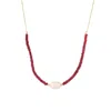 Ebru Jewelry Women's Gold / Red Ruby Elegance Pearl Choker Gold Necklace - Red