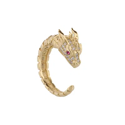 Ebru Jewelry Women's Gold / Red Ruby Eyed Guardian Gold Dragon Design Ring - Gold