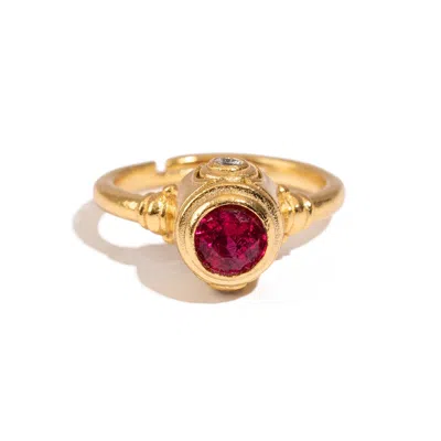 Ebru Jewelry Women's Gold / Red Ruby Flame Gold Adjustable Ring - Red