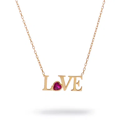 Ebru Jewelry Women's Gold / Red Ruby Love Letter Gold Necklace - Red