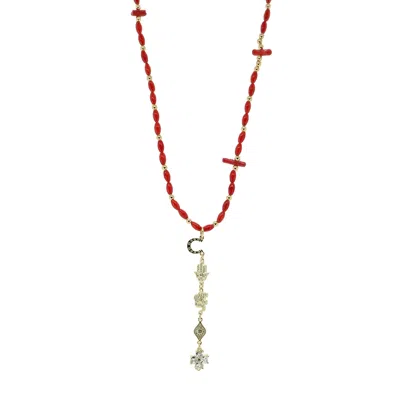 Ebru Jewelry Women's Gold / Red Sacred Energy Red Coral Stone Symbol Choker Necklace - Red In Multi