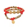 Ebru Jewelry Women's Gold / Red Strength & Grace Red Energy Elephant Charm Bracelet Set - Red