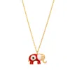 Ebru Jewelry Women's Gold / Red Wishful Elephant & Red Enamel Evil Eye Pendant Gold Chain Necklace - Red