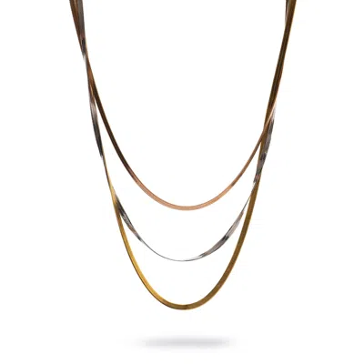 Ebru Jewelry Women's Gold / Rose Gold / Silver Trio Glow Layered Italian Chain Necklace - Multicolor