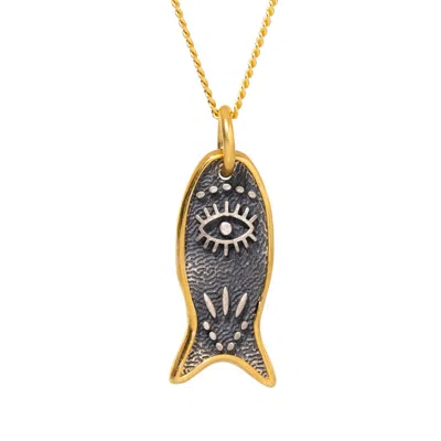 Ebru Jewelry Women's Gold / Silver Abundance Fish Pendant Evil Eye Sterling Silver Necklace - Gold