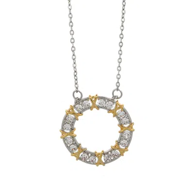 Ebru Jewelry Women's Gold / Silver Diamond & Gold Design X Pendant Silver Chain Necklace - Silver