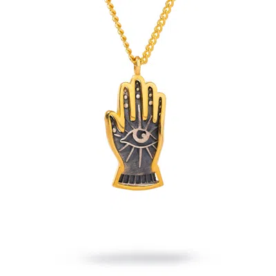 Ebru Jewelry Women's Gold / Silver Energy Flow Hamsa Hand Evil Eye Pendant Gold Chain Necklace - Gold