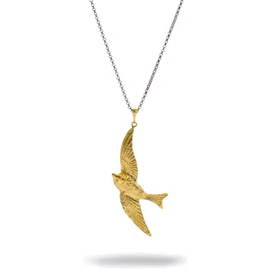 Ebru Jewelry Women's Gold / Silver Free Spirit Sparrow Gold Pendant Two Tone Necklace - Gold In Gold/silver
