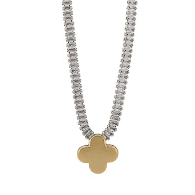 Ebru Jewelry Women's Gold / Silver Gold Clover Charm Baguette Diamond Necklace - Gold In Multi