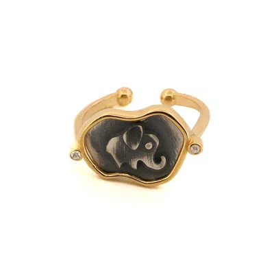 Ebru Jewelry Women's Gold / Silver Lucky Elephant Sterling Silver Adjustable Signet Ring - Silver