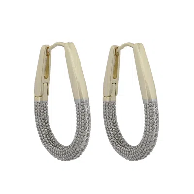 Ebru Jewelry Women's Gold / Silver Pave Diamonds Gold Hoop Earrings - Silver In Multi