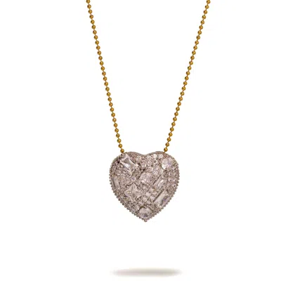 Ebru Jewelry Women's Gold / Silver Sparkly Baguette Diamonds Big Heart Love Gold Statement Necklace - Gold