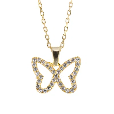 Ebru Jewelry Women's Gold Sparkly Butterfly Necklace - Gold