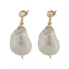 Ebru Jewelry Women's Gold / White Bold Baroque Pearl & Gold Stud Earrings - Gold