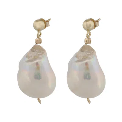 Ebru Jewelry Women's Gold / White Bold Baroque Pearl & Gold Stud Earrings - Gold In Multi