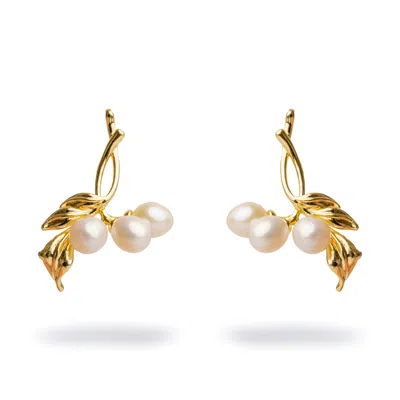 Ebru Jewelry Women's Gold / White Bridal Pearl  & Gold Dangle Earrings - Gold In Multi