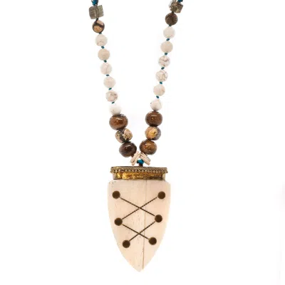 Ebru Jewelry Women's Gold / White / Brown Spirits On The Run Nepal Beaded Long Necklace - White